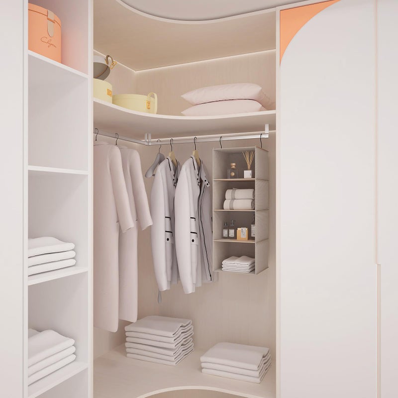 DonYeco Hanging Closet Organizer and Storage, Foldable 4-Shelf Wardrobe Clothes Shelves Organizer, Imitation Linen Fabric, Beige Houndstooth - Image 2